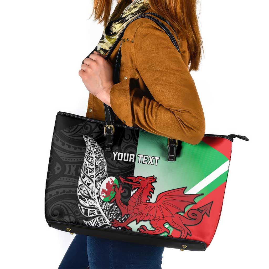 New Zealand and Wales Rugby Custom Leather Tote Bag Aotearoa All Black Combine Welsh Dragon - Aussie Hoodie