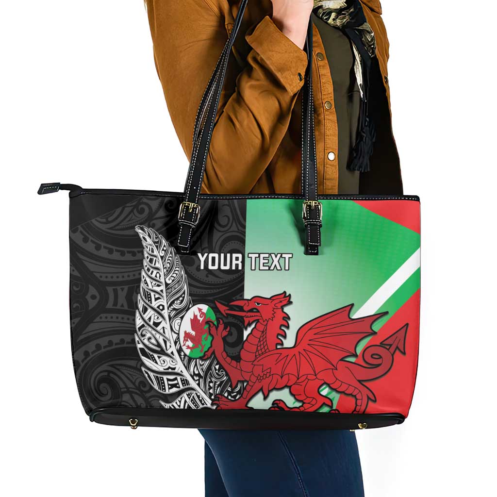 New Zealand and Wales Rugby Custom Leather Tote Bag Aotearoa All Black Combine Welsh Dragon - Aussie Hoodie