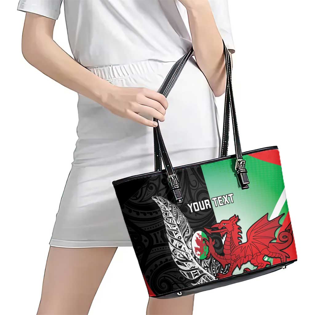 New Zealand and Wales Rugby Custom Leather Tote Bag Aotearoa All Black Combine Welsh Dragon - Aussie Hoodie