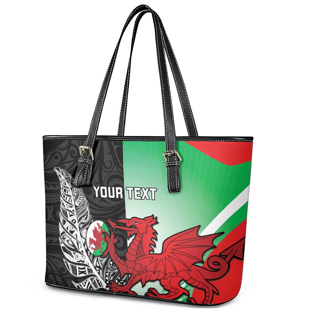 New Zealand and Wales Rugby Custom Leather Tote Bag Aotearoa All Black Combine Welsh Dragon - Aussie Hoodie