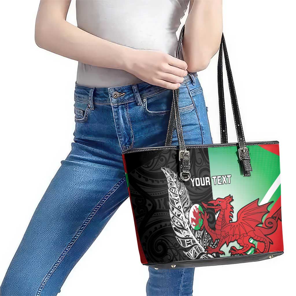 New Zealand and Wales Rugby Custom Leather Tote Bag Aotearoa All Black Combine Welsh Dragon - Aussie Hoodie
