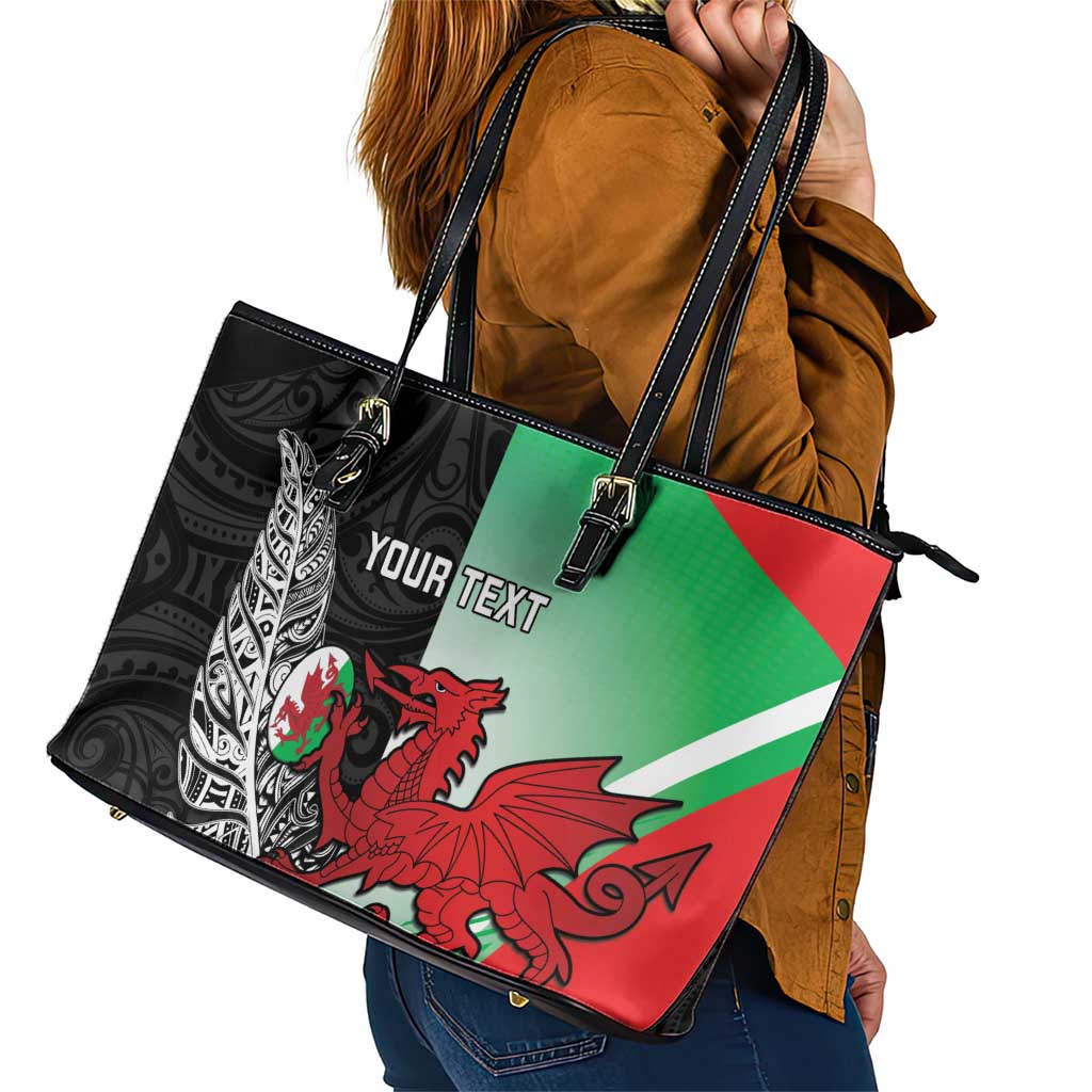 New Zealand and Wales Rugby Custom Leather Tote Bag Aotearoa All Black Combine Welsh Dragon - Aussie Hoodie