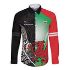 New Zealand and Wales Rugby Custom Long Sleeve Button Shirt Aotearoa All Black Combine Welsh Dragon - Aussie Hoodie