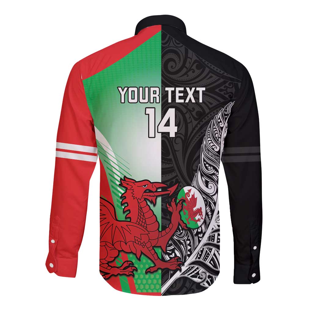 New Zealand and Wales Rugby Custom Long Sleeve Button Shirt Aotearoa All Black Combine Welsh Dragon - Aussie Hoodie