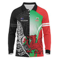 New Zealand and Wales Rugby Custom Long Sleeve Polo Shirt Aotearoa All Black Combine Welsh Dragon - Aussie Hoodie