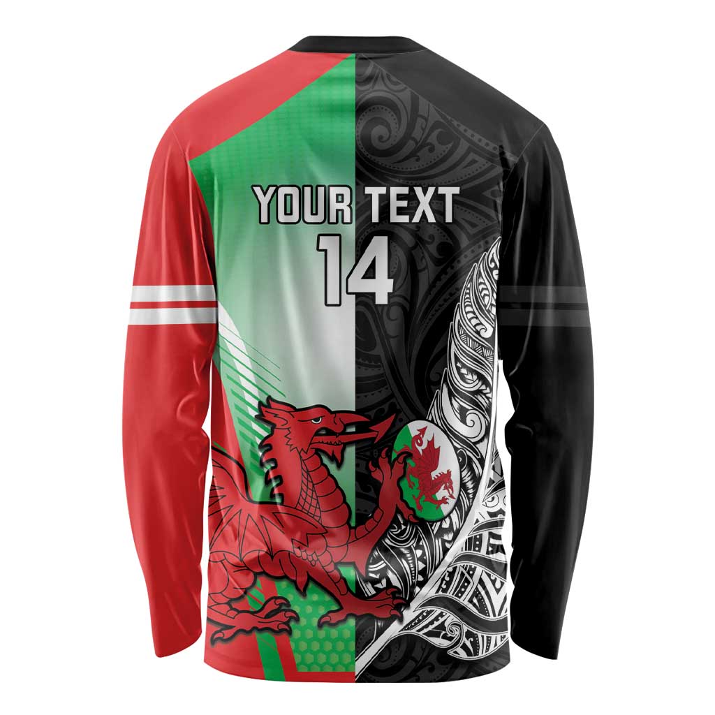 New Zealand and Wales Rugby Custom Long Sleeve Shirt Aotearoa All Black Combine Welsh Dragon - Aussie Hoodie