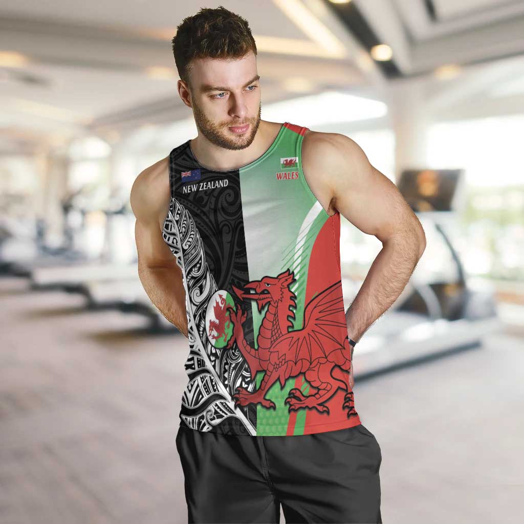 New Zealand and Wales Rugby Custom Men Tank Top Aotearoa All Black Combine Welsh Dragon - Aussie Hoodie