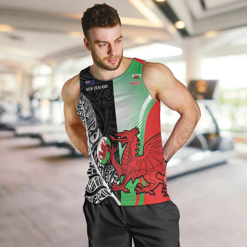 New Zealand and Wales Rugby Custom Men Tank Top Aotearoa All Black Combine Welsh Dragon - Aussie Hoodie