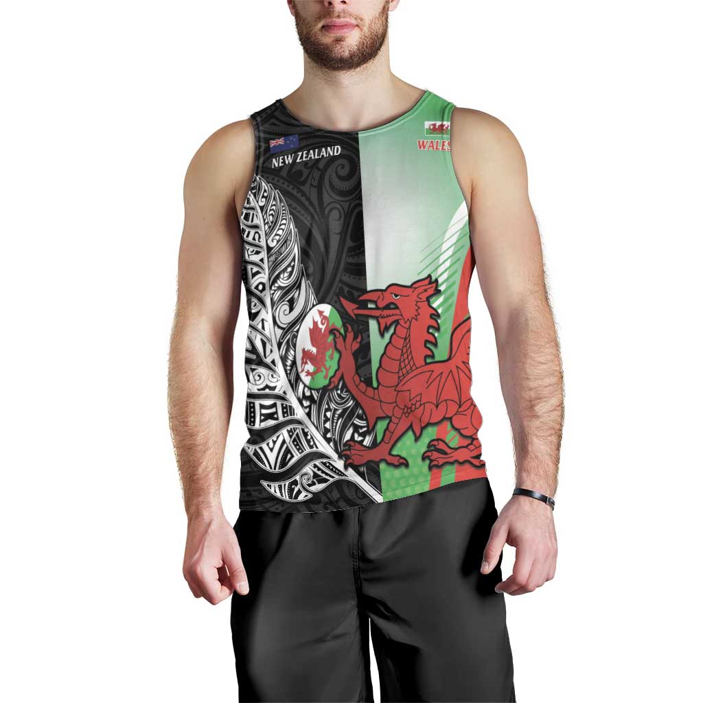 New Zealand and Wales Rugby Custom Men Tank Top Aotearoa All Black Combine Welsh Dragon - Aussie Hoodie