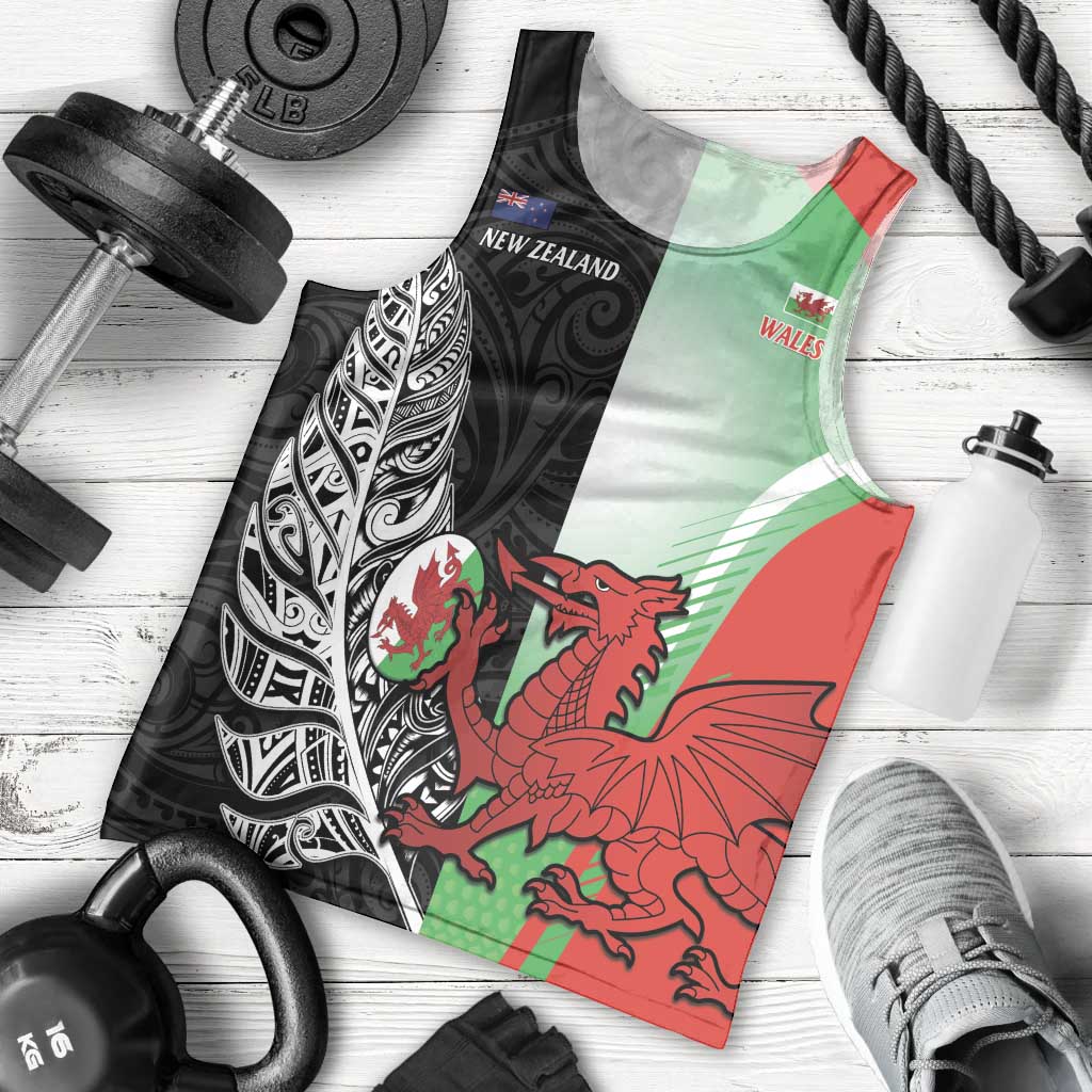 New Zealand and Wales Rugby Custom Men Tank Top Aotearoa All Black Combine Welsh Dragon - Aussie Hoodie