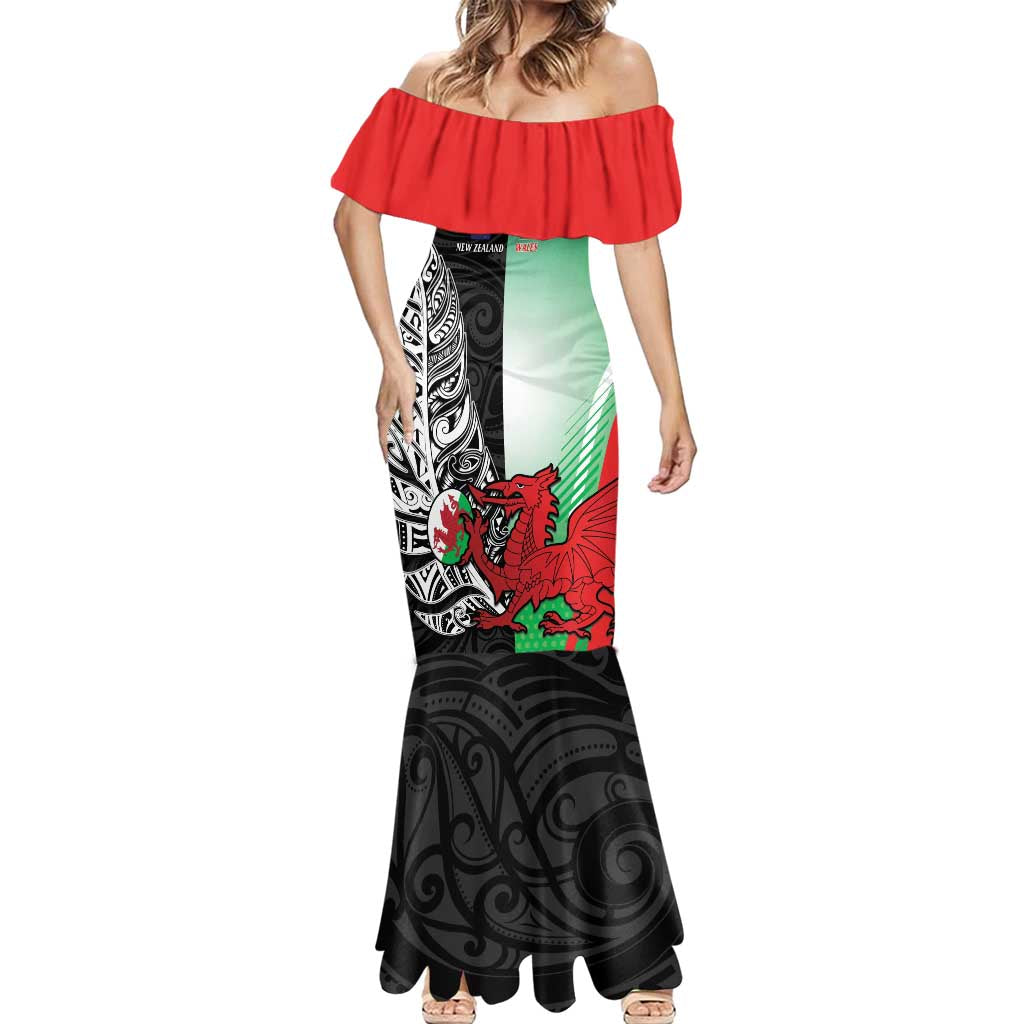New Zealand and Wales Rugby Custom Mermaid Dress Aotearoa All Black Combine Welsh Dragon - Aussie Hoodie