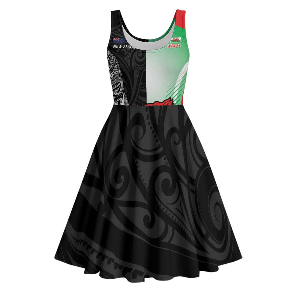 New Zealand and Wales Rugby Custom Midi Dress Aotearoa All Black Combine Welsh Dragon - Aussie Hoodie