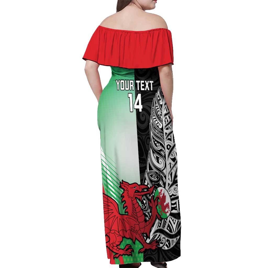 New Zealand and Wales Rugby Custom Off Shoulder Maxi Dress Aotearoa All Black Combine Welsh Dragon - Aussie Hoodie