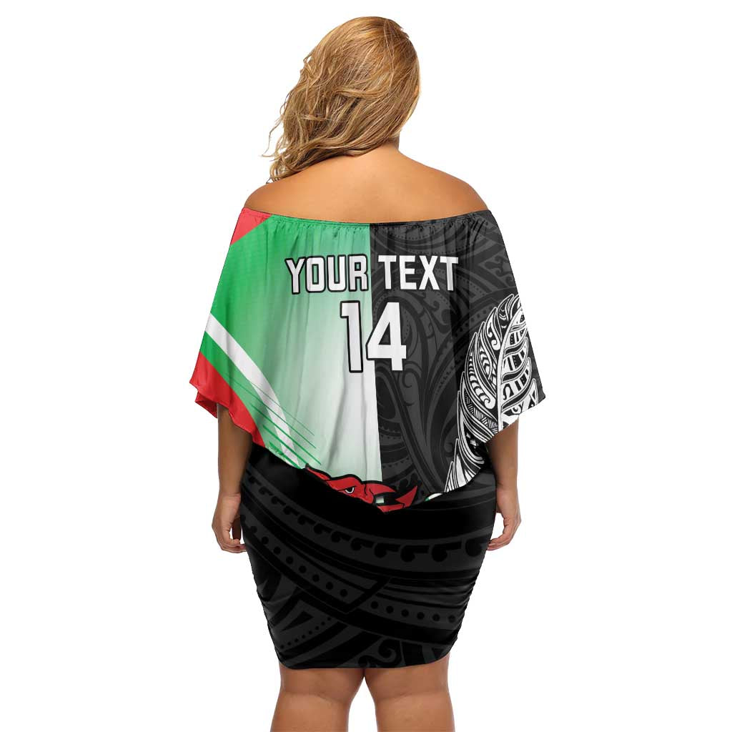New Zealand and Wales Rugby Custom Off Shoulder Short Dress Aotearoa All Black Combine Welsh Dragon - Aussie Hoodie