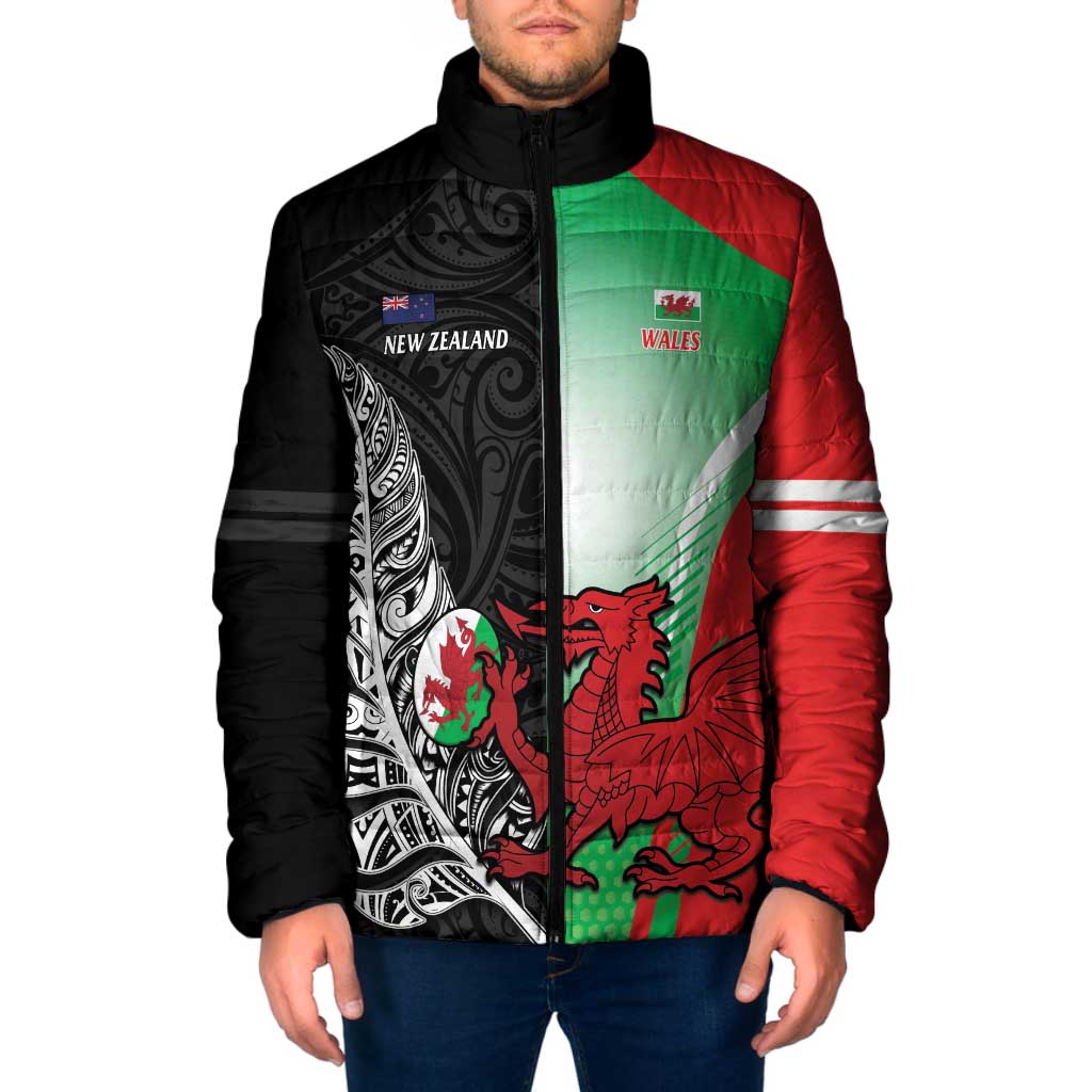 New Zealand and Wales Rugby Custom Padded Jacket Aotearoa All Black Combine Welsh Dragon - Aussie Hoodie