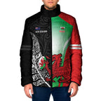 New Zealand and Wales Rugby Custom Padded Jacket Aotearoa All Black Combine Welsh Dragon - Aussie Hoodie