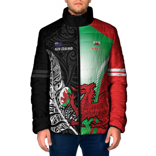 New Zealand and Wales Rugby Custom Padded Jacket Aotearoa All Black Combine Welsh Dragon - Aussie Hoodie