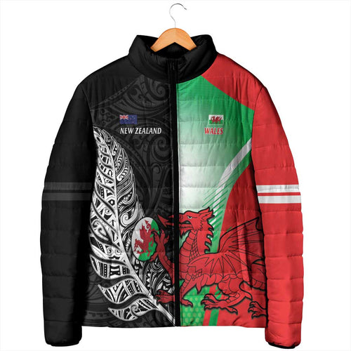 New Zealand and Wales Rugby Custom Padded Jacket Aotearoa All Black Combine Welsh Dragon - Aussie Hoodie