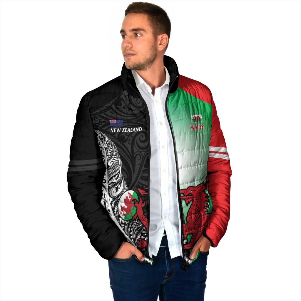 New Zealand and Wales Rugby Custom Padded Jacket Aotearoa All Black Combine Welsh Dragon - Aussie Hoodie