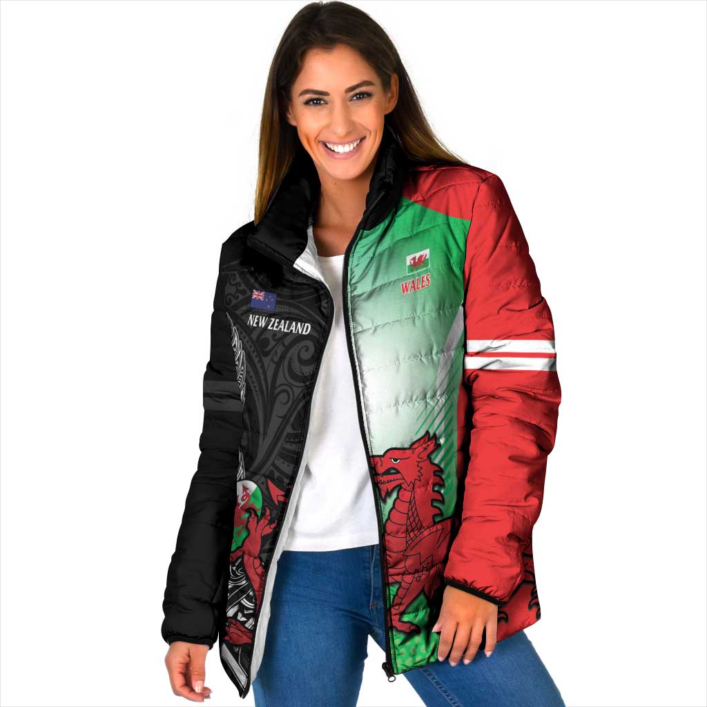 New Zealand and Wales Rugby Custom Padded Jacket Aotearoa All Black Combine Welsh Dragon - Aussie Hoodie