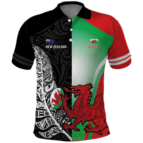 New Zealand and Wales Rugby Custom Polo Shirt Aotearoa All Black Combine Welsh Dragon - Aussie Hoodie