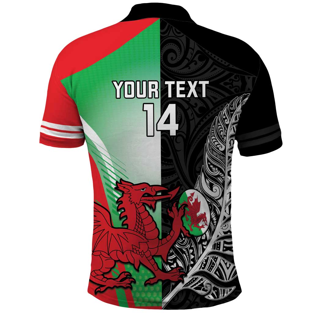 New Zealand and Wales Rugby Custom Polo Shirt Aotearoa All Black Combine Welsh Dragon - Aussie Hoodie