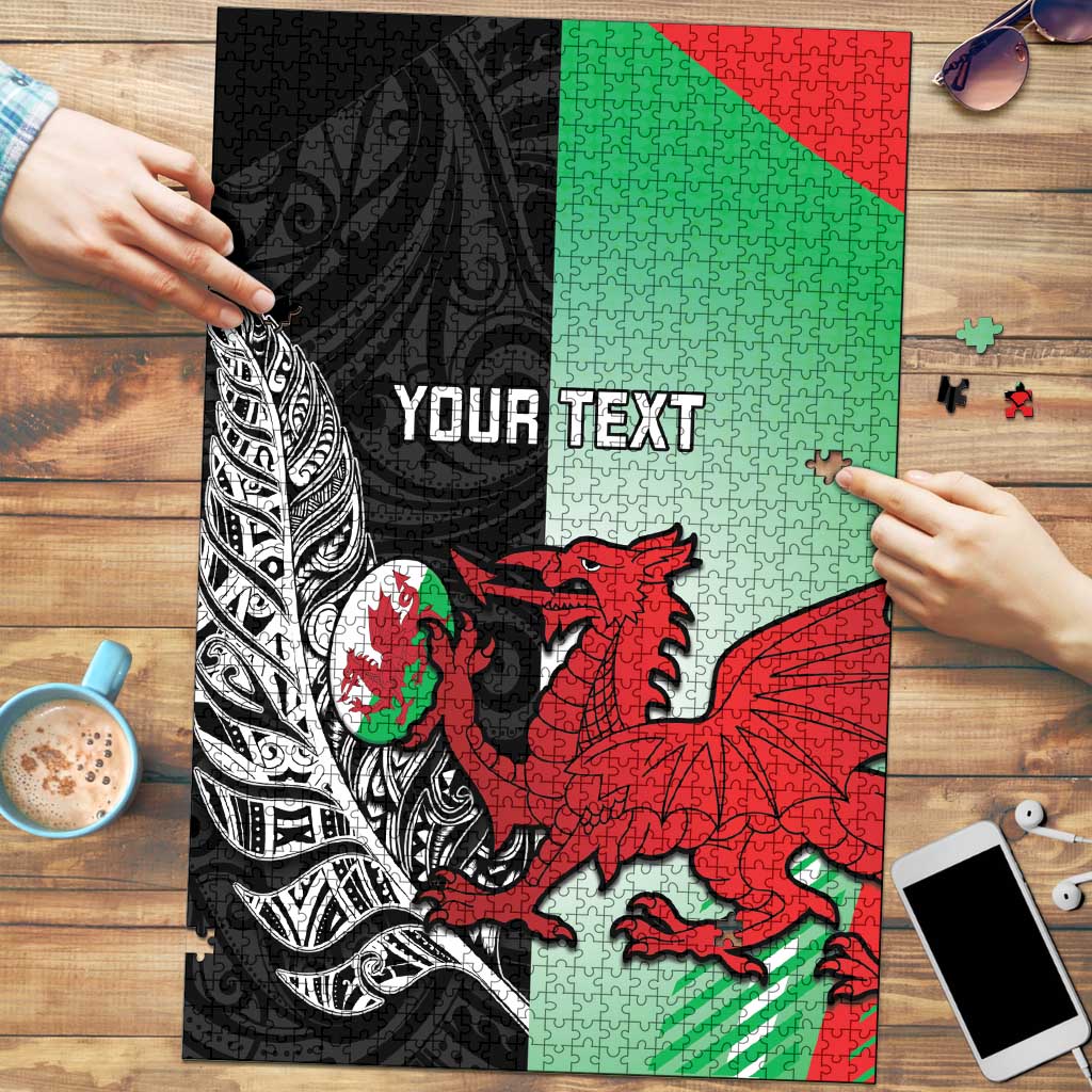 New Zealand and Wales Rugby Custom Puzzle Aotearoa All Black Combine Welsh Dragon - Aussie Hoodie