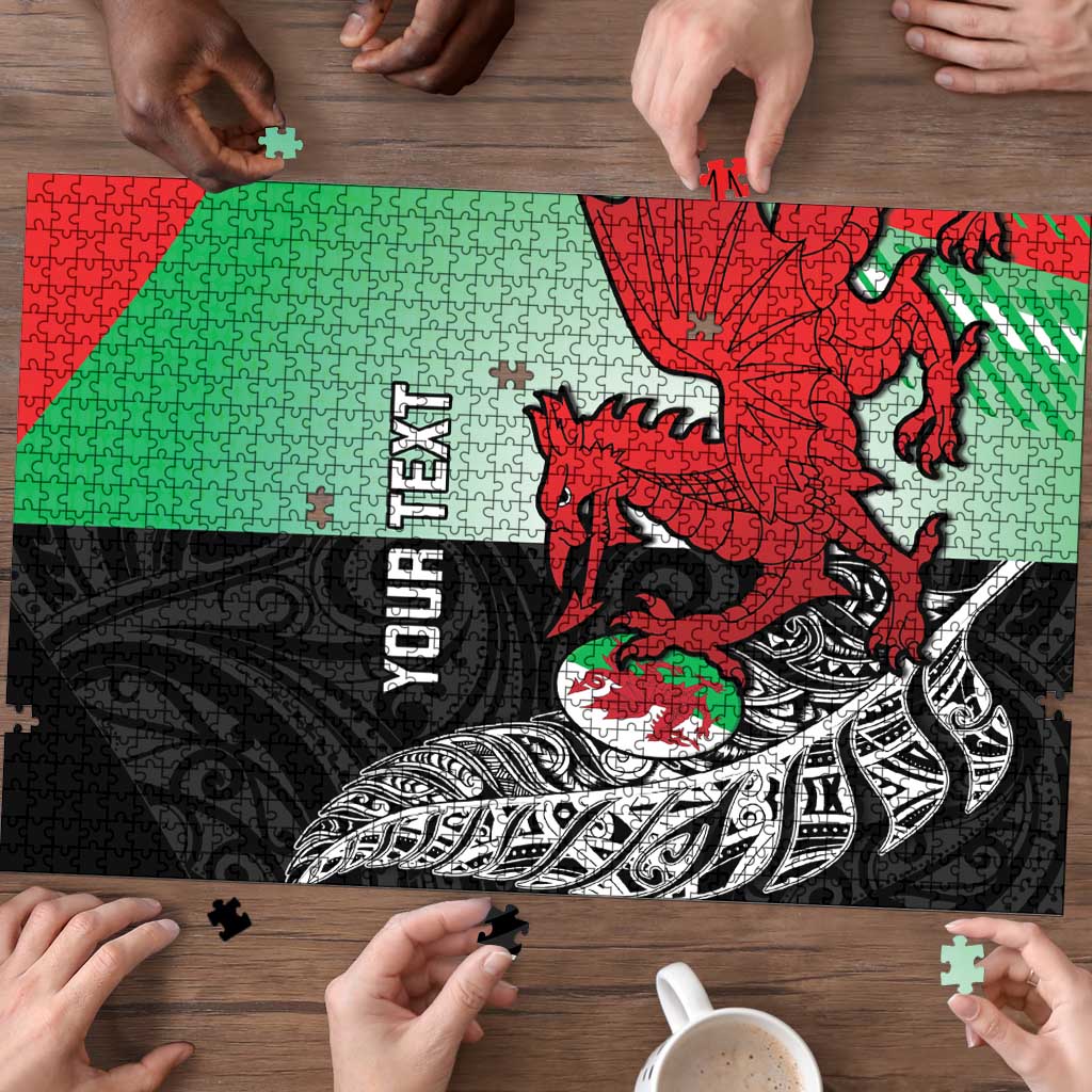 New Zealand and Wales Rugby Custom Puzzle Aotearoa All Black Combine Welsh Dragon - Aussie Hoodie