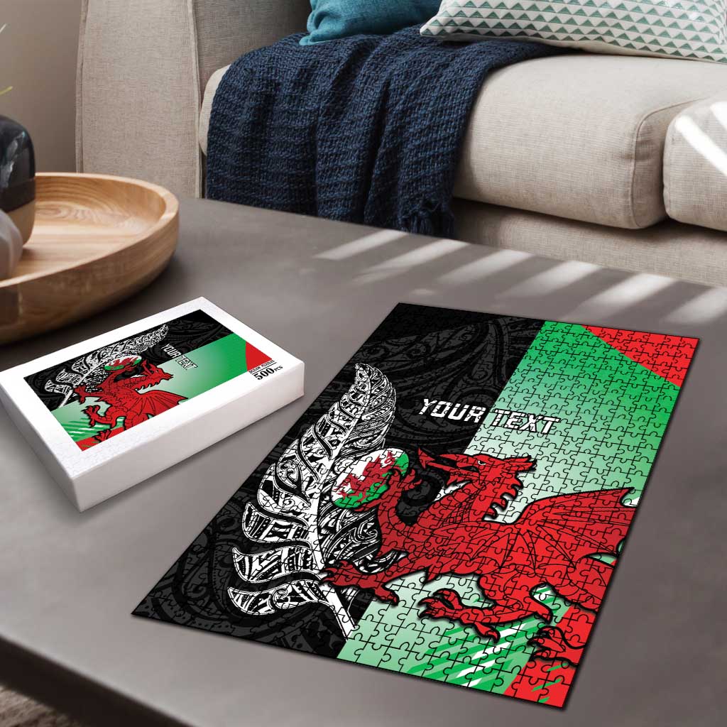 New Zealand and Wales Rugby Custom Puzzle Aotearoa All Black Combine Welsh Dragon - Aussie Hoodie