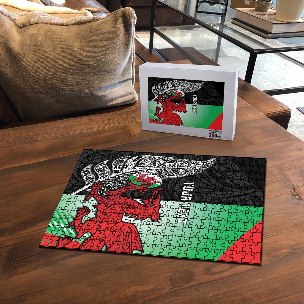New Zealand and Wales Rugby Custom Puzzle Aotearoa All Black Combine Welsh Dragon - Aussie Hoodie