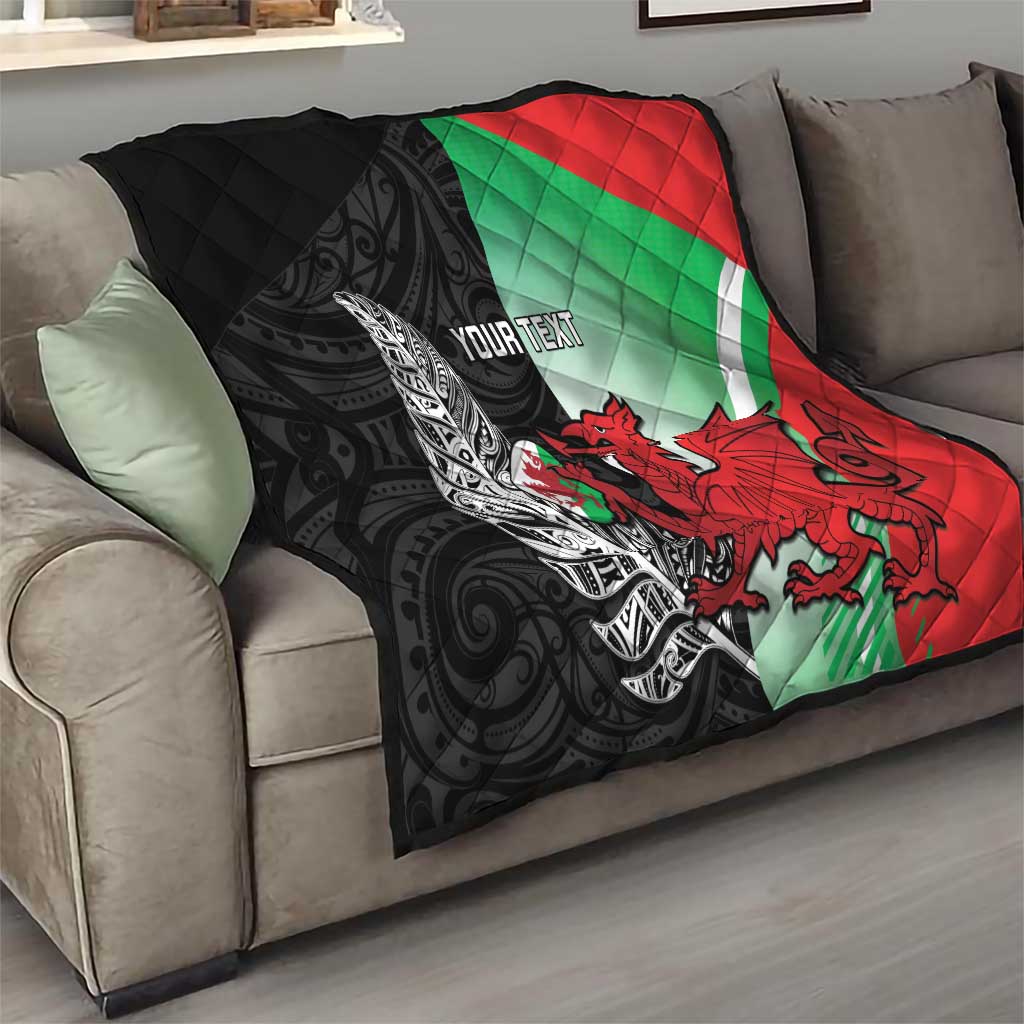 New Zealand and Wales Rugby Custom Quilt Aotearoa All Black Combine Welsh Dragon - Aussie Hoodie