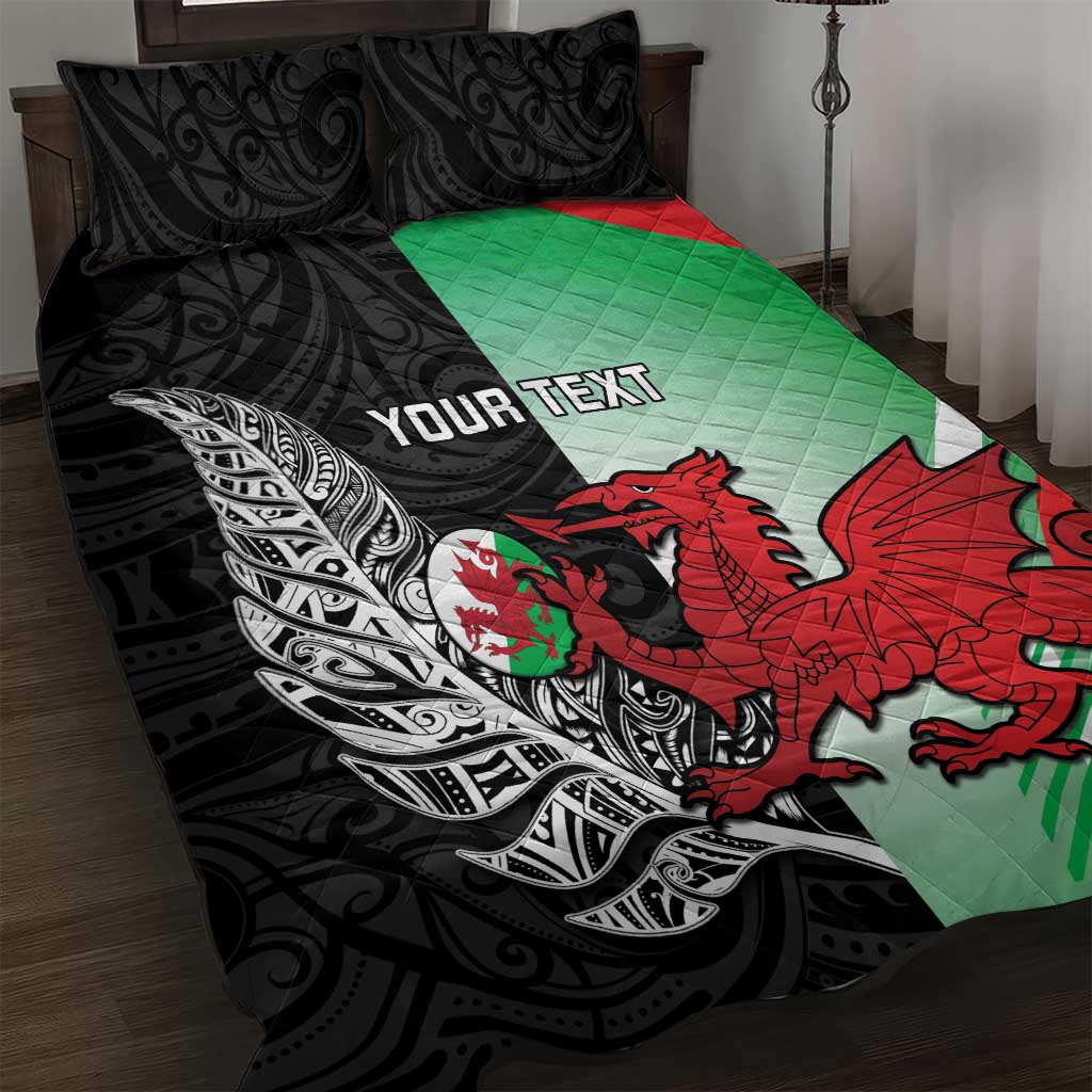New Zealand and Wales Rugby Custom Quilt Bed Set Aotearoa All Black Combine Welsh Dragon - Aussie Hoodie