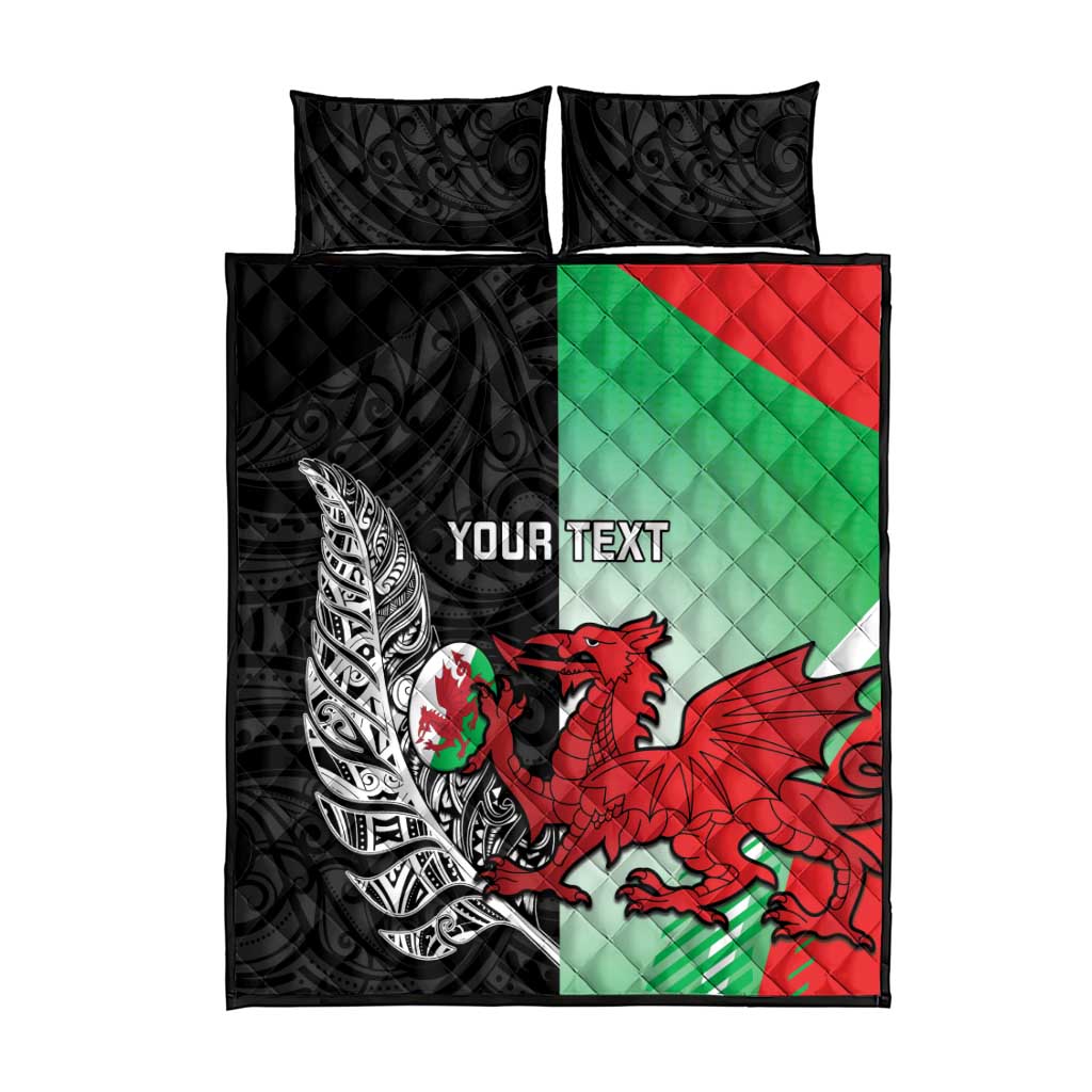 New Zealand and Wales Rugby Custom Quilt Bed Set Aotearoa All Black Combine Welsh Dragon - Aussie Hoodie