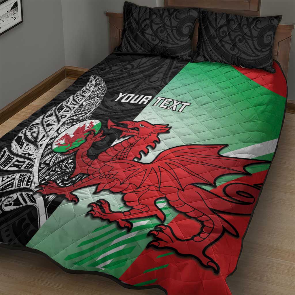 New Zealand and Wales Rugby Custom Quilt Bed Set Aotearoa All Black Combine Welsh Dragon - Aussie Hoodie