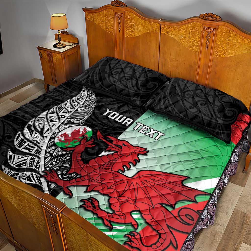 New Zealand and Wales Rugby Custom Quilt Bed Set Aotearoa All Black Combine Welsh Dragon - Aussie Hoodie