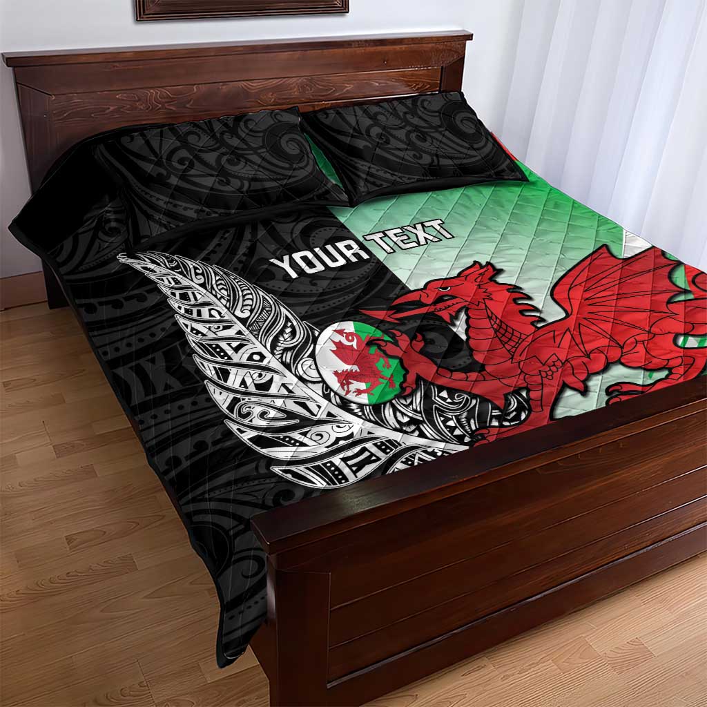 New Zealand and Wales Rugby Custom Quilt Bed Set Aotearoa All Black Combine Welsh Dragon - Aussie Hoodie