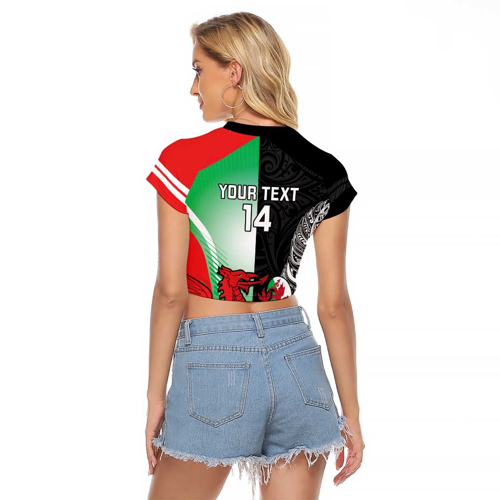 New Zealand and Wales Rugby Custom Raglan Cropped T Shirt Aotearoa All Black Combine Welsh Dragon - Aussie Hoodie