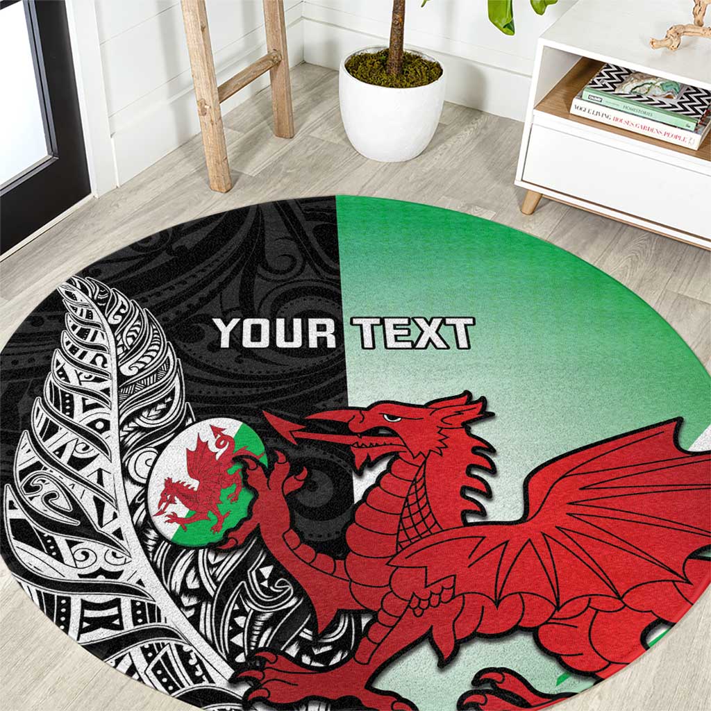 New Zealand and Wales Rugby Custom Round Carpet Aotearoa All Black Combine Welsh Dragon - Aussie Hoodie
