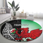 New Zealand and Wales Rugby Custom Round Carpet Aotearoa All Black Combine Welsh Dragon - Aussie Hoodie