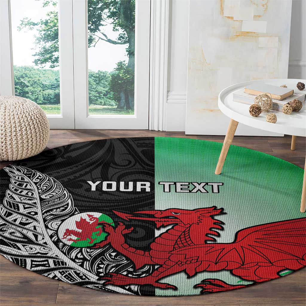 New Zealand and Wales Rugby Custom Round Carpet Aotearoa All Black Combine Welsh Dragon - Aussie Hoodie