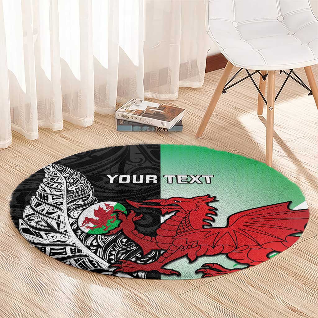 New Zealand and Wales Rugby Custom Round Carpet Aotearoa All Black Combine Welsh Dragon - Aussie Hoodie