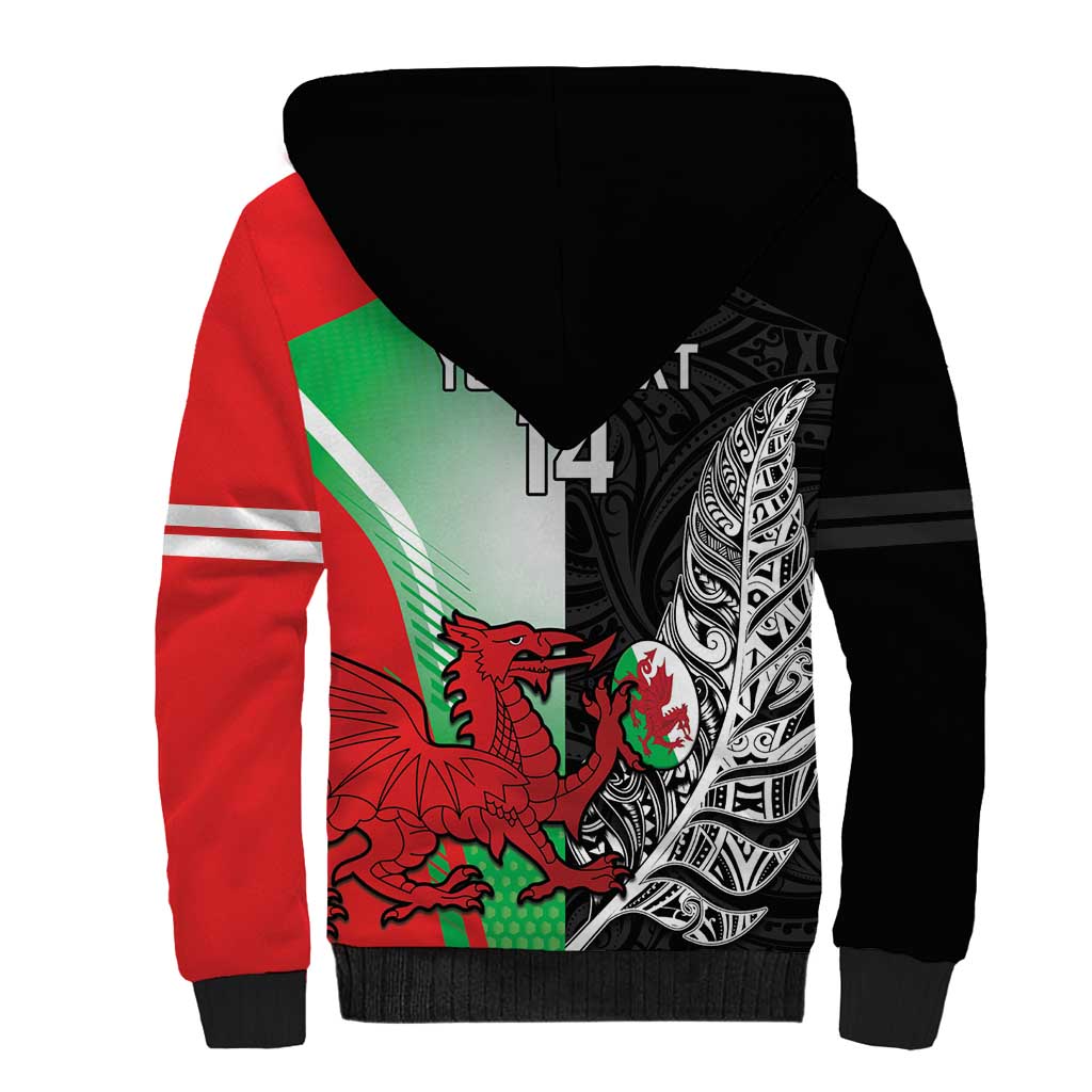 New Zealand and Wales Rugby Custom Sherpa Hoodie Aotearoa All Black Combine Welsh Dragon - Aussie Hoodie