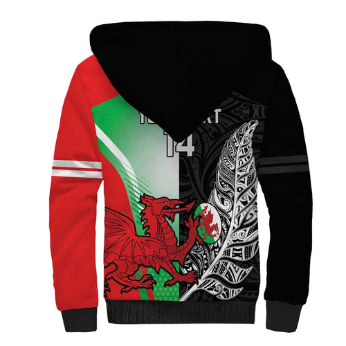 New Zealand and Wales Rugby Custom Sherpa Hoodie Aotearoa All Black Combine Welsh Dragon - Aussie Hoodie