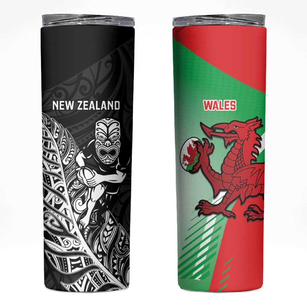 New Zealand and Wales Rugby Custom Skinny Tumbler Aotearoa All Black Combine Welsh Dragon - Aussie Hoodie