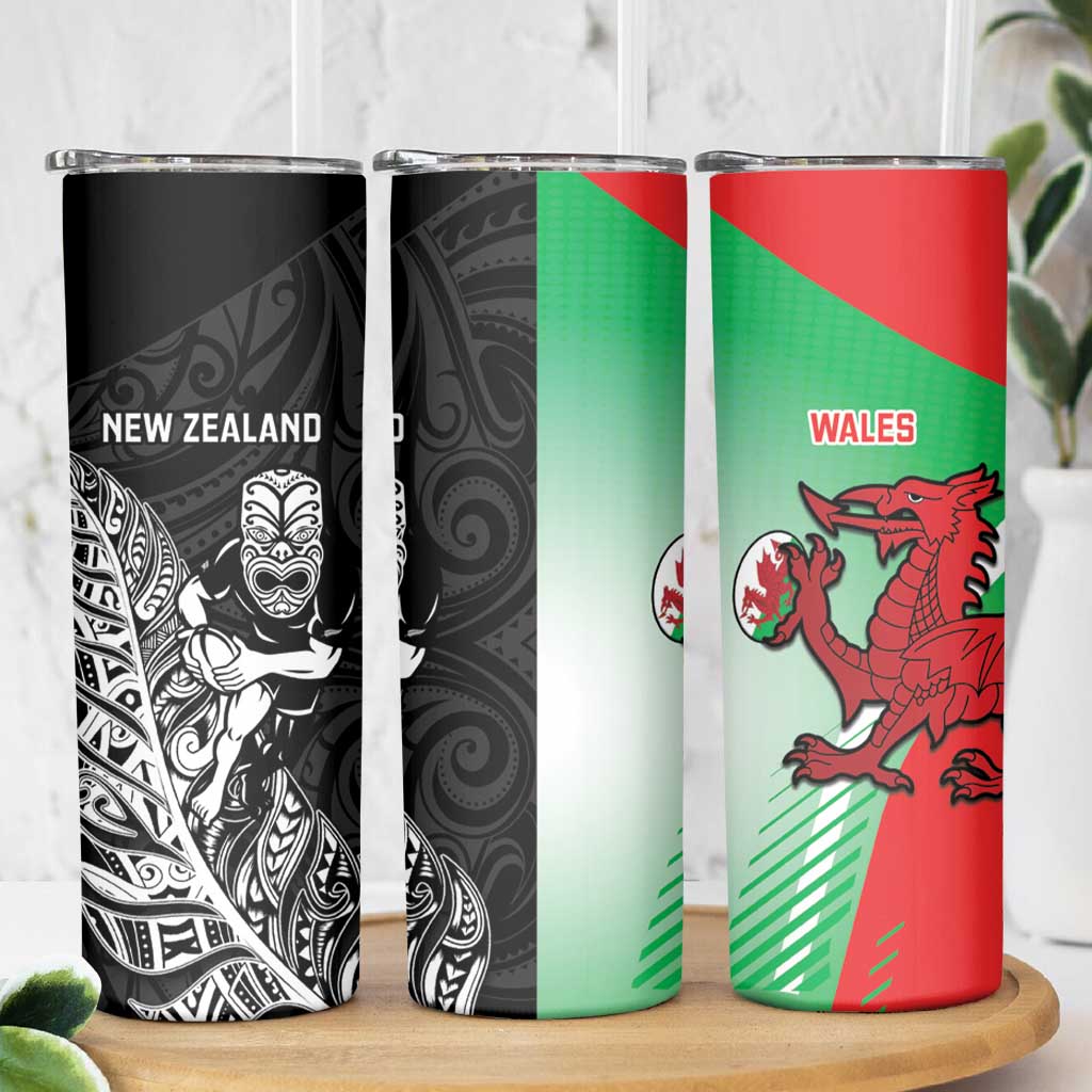 New Zealand and Wales Rugby Custom Skinny Tumbler Aotearoa All Black Combine Welsh Dragon - Aussie Hoodie