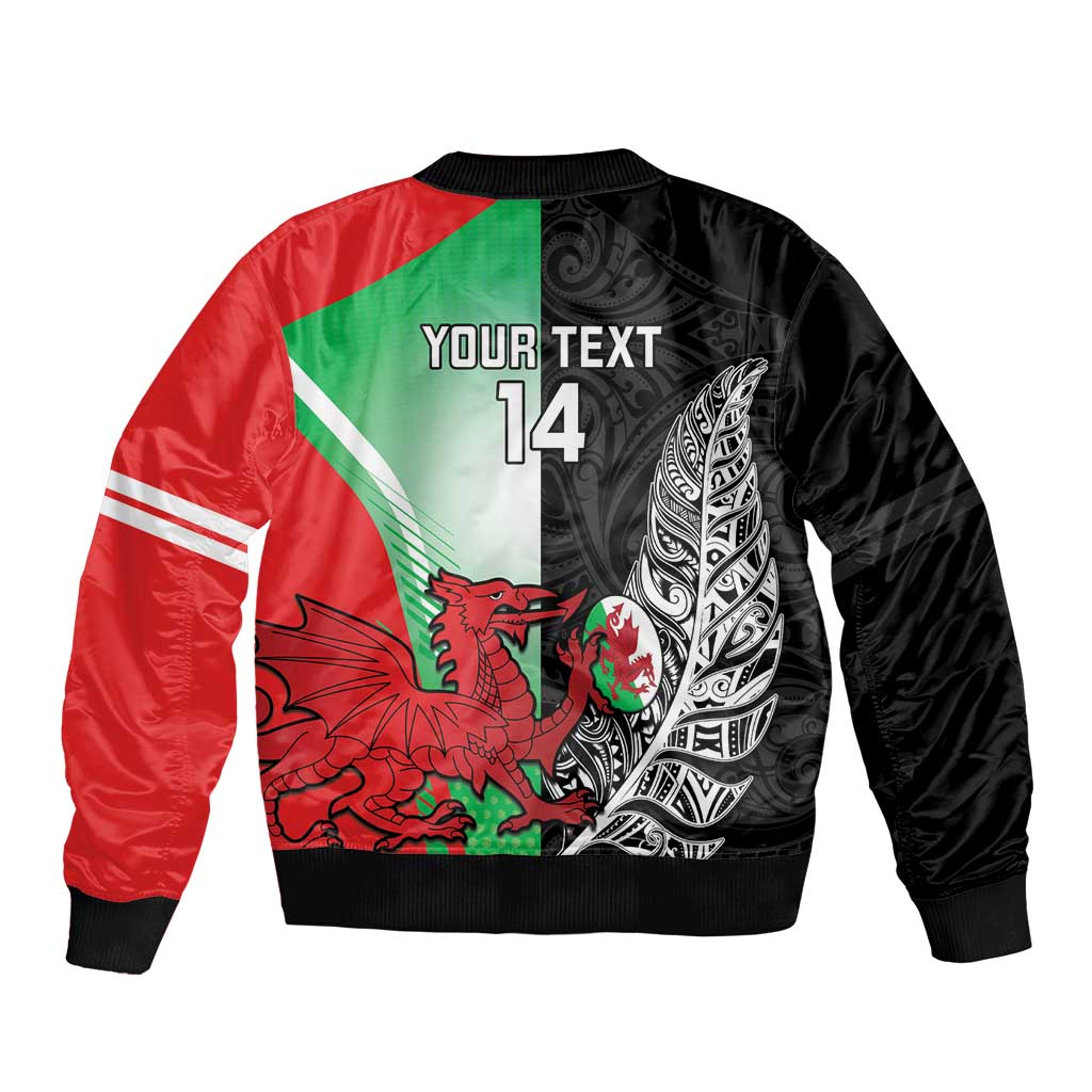 New Zealand and Wales Rugby Custom Sleeve Zip Bomber Jacket Aotearoa All Black Combine Welsh Dragon - Aussie Hoodie