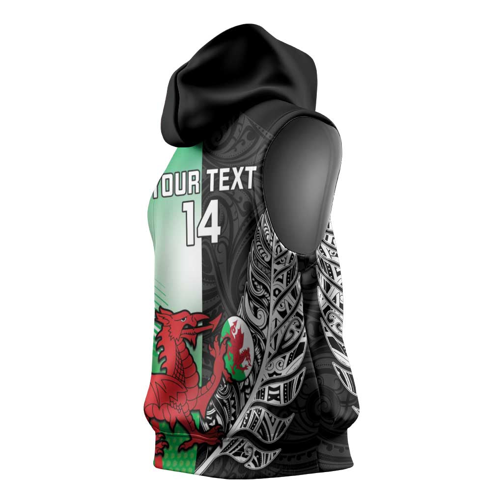 New Zealand and Wales Rugby Custom Sleeveless Hoodie Aotearoa All Black Combine Welsh Dragon - Aussie Hoodie