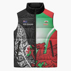 New Zealand and Wales Rugby Custom Sleeveless Puffer Jacket Aotearoa All Black Combine Welsh Dragon - Aussie Hoodie