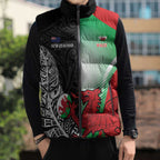 New Zealand and Wales Rugby Custom Sleeveless Puffer Jacket Aotearoa All Black Combine Welsh Dragon - Aussie Hoodie