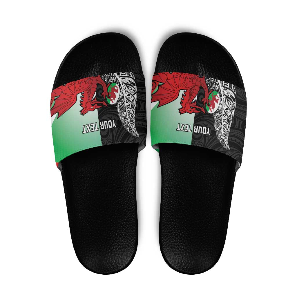 New Zealand and Wales Rugby Custom Slide Sandals Aotearoa All Black Combine Welsh Dragon - Aussie Hoodie